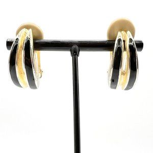 Gold Tone and Black Enamel Clip On earrings